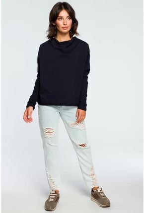 B094 Bluza z Dekoltem z Tyłu - Granatowa L/XL granatowy - zdjęcie 4