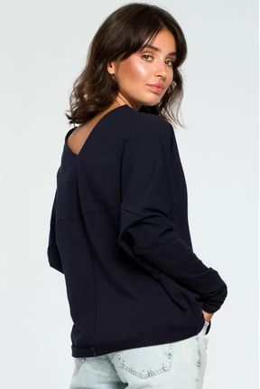 B094 Bluza z Dekoltem z Tyłu - Granatowa L/XL granatowy - zdjęcie 2