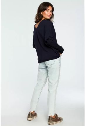B094 Bluza z Dekoltem z Tyłu - Granatowa 2XL/3XL granatowy - zdjęcie 2