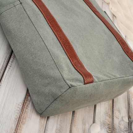 Torba damska na ramię shopper duża wegańska materiałowa pojemna szarozielony E-17-BU - zdjęcie 2
