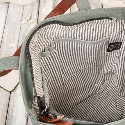 Torba damska na ramię shopper duża wegańska materiałowa pojemna szarozielony E-17-BU - zdjęcie 4