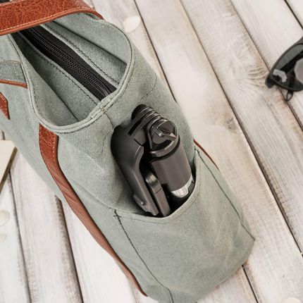 Torba damska na ramię shopper duża wegańska materiałowa pojemna szarozielony E-17-BU - zdjęcie 3