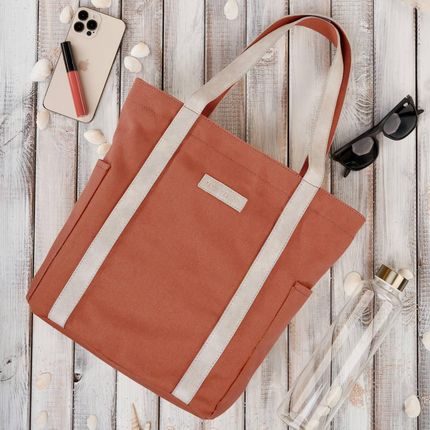 Torba damska na ramię shopper duża wegańska materiałowa pojemna pomarańczowa E-17-RU - zdjęcie 4