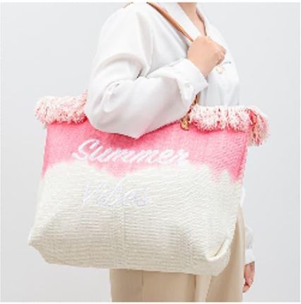TORBA PLAŻOWA BOHO Z frędzlami różowa ombre TP14R - zdjęcie 2