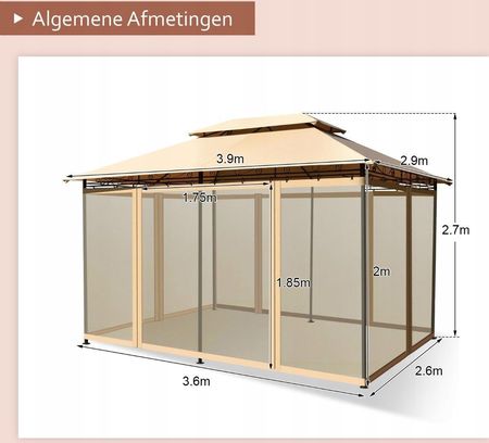 Costway Altana Ogrodowa Z Moskitierą 3,9X2,9X2,7M Np10354Cf - zdjęcie 2