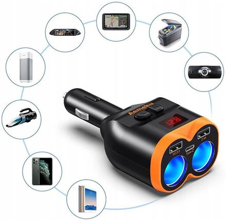 ROZDZIELACZ GNIAZDA ZAPALNICZKI 12-24V 2xUSB-A 1xUSB-C QC 3.0 80W ŁADOWARKA - zdjęcie 3