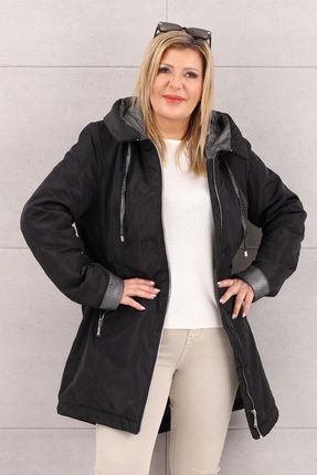 KURTKA DAMSKA PRZEJŚCIOWA Z KAPTUREM MODNA OVERSIZE DUŻE ROZMIARY - zdjęcie 2