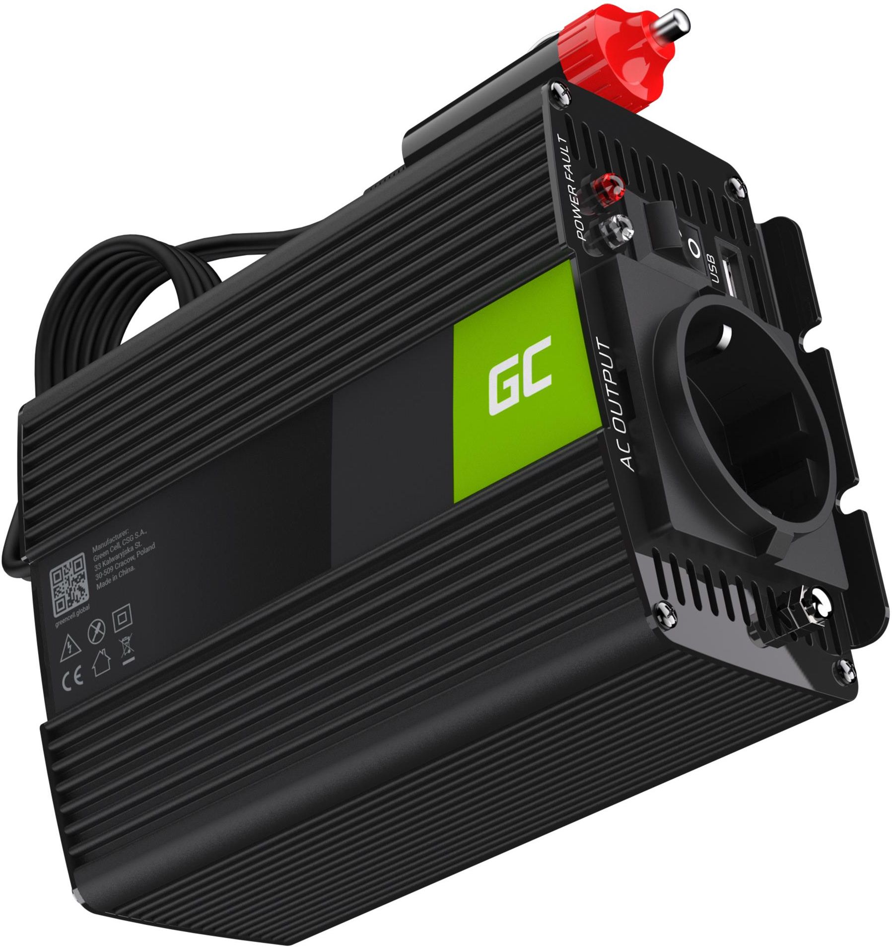Zdjęcie Produkt z Outletu: Green Cell przetwornica samochodowa 12V na 230V 150W/300W Inwerter napięcia Modyfikowana sinusoida - Skarszewy