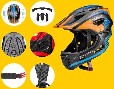 Rockbros Kask Rowerowy Dziecięcy Z Odpinaną Szczęką Tt 32Sobl S Czarno Pomarańczowy - zdjęcie 6