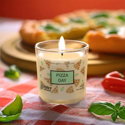 Naturalna świeca sojowa Pizza Day o zapachu bazylii i pomidorów, w szklanym naczyniu, 200ml, idealnaaromatyczna niespodzinka dla miłośników pizzy, - zdjęcie 3
