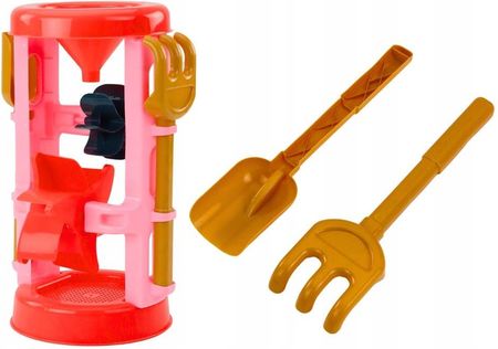 Lean Toys Zestaw Zabawek Do Piasku Młynek Foremki Zamki Konewka Różowy - zdjęcie 3