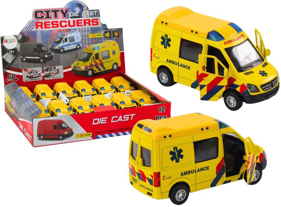 Zdjęcie Lean Toys Ambulans Karetka 1:32 Otwierane Drzwi Światła Dźwięki Napęd Żółt - Bochnia