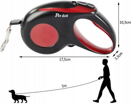 SMYCZ MOCNA AUTOMATYCZNA Z BLOKADĄ DLA PSA TAŚMA WYTRZYMAŁA DŁUGA 5m 15kg - zdjęcie 4