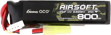 Gens Ace Akumulator Lipo 800Mah 11.1V 25C 3S1P Airsoft Gun Lipo Z Konektorem Mini Tamiya Plug - zdjęcie 4