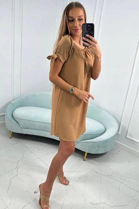 Sukienka wiązana na rękawach camelowa - zdjęcie 2