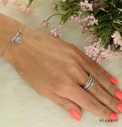 Diament Srebrna Bransoletka Damska 925 Celebrytka Z Monsterą I Kuleczkami - zdjęcie 2