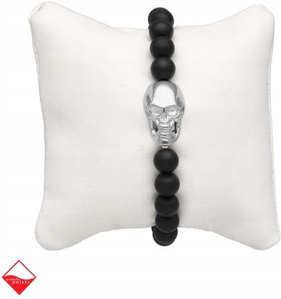 Matowa Srebrna Bransoletka Onyx Z Czaszką Rozmiar L-19 Cm - zdjęcie 2