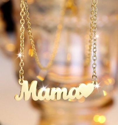 Naszyjnik Złoty Stal Nierdzewna Tytan Napis Mama Dzień Mamy - zdjęcie 2