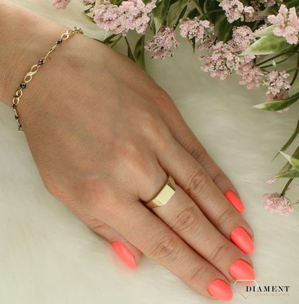 Diament Złoty Pierścionek Damski 375 W Formie Sygnetu Gładki Pi 7069 - zdjęcie 2