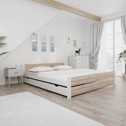 Łóżko IKAROS DOUBLE 180x200 cm biały/dąb sonoma Ze stelażem listwowym rolowanym Materac Coco Maxi 19 POSIKADBL180SON11 - zdjęcie 2