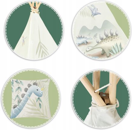 Nukido Tipi Namiot Dla Dzieci Teepee Wigwam Poduszka Stabilizator Dinozaur - zdjęcie 2