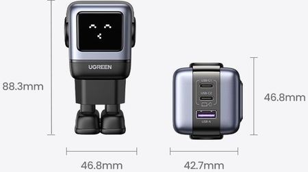 Ugreen 25685B Nexode Rg Robot Gan 2X Usb-C + Usb 65W Czarny - zdjęcie 3