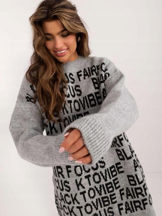 Sweter szary luźny z napisami Badu - zdjęcie 3