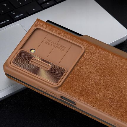 Nillkin Etui Z Klapką I Ochroną Aparatu Qin Pro Do Galaxy Fold6, Brązowe - zdjęcie 2