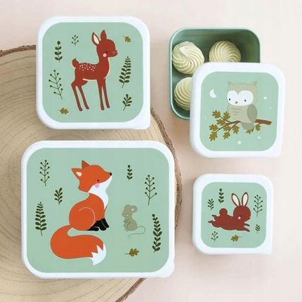 A Little Lovely Company Zestaw 4 Lunchboxy Dla Dzieci Forest Friends Sage - zdjęcie 2