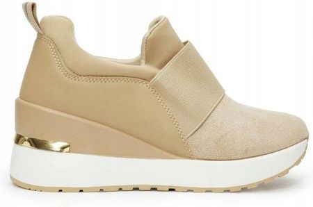Brązowe zamszowe sneakersy na koturnie 38 - zdjęcie 2