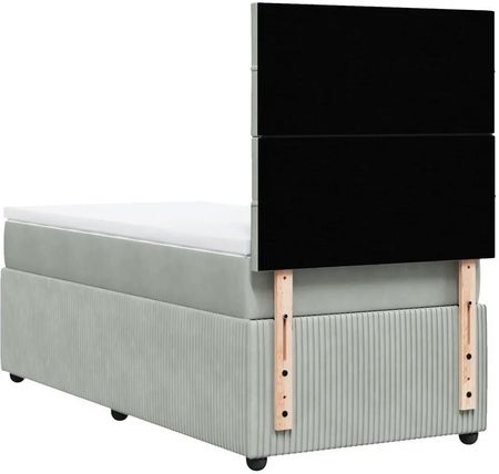vidaXL Łóżko Kontynentalne Z Materacem Jasnoszare Aksamit 90X190 Cm 3292214 - zdjęcie 3