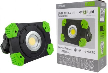 Eco Light Lampa Robocza LED LR-A10 Z Akumulatorem 10W 5000K 1000/500lm Czarno-Zielona EC20688 - zdjęcie 3