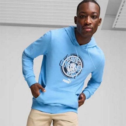 Bluza z kapturem męska Puma MCFC FTBLCULTURE niebieska 77777639 - zdjęcie 3