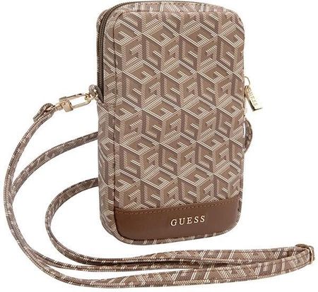 Guess Torebka Zip Gcube Bottom Stripe Na Telefon Brązowa - zdjęcie 4