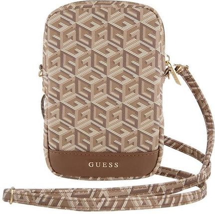 Guess Torebka Zip Gcube Bottom Stripe Na Telefon Brązowa - zdjęcie 3