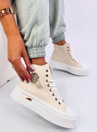 Trampki licowe za kostkę z agrafką ARENAS BEIGE 40 - zdjęcie 2