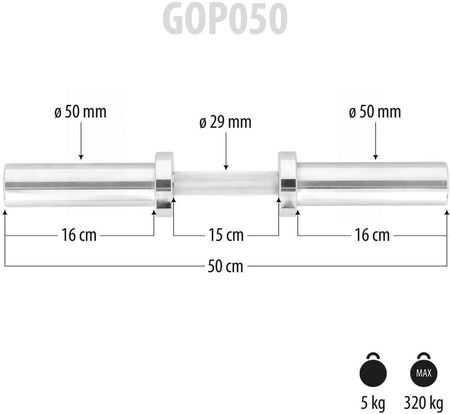 GRYF KRÓTKI OLIMPIJSKI 5KG 50CM +ZACISKI /HMS - zdjęcie 3