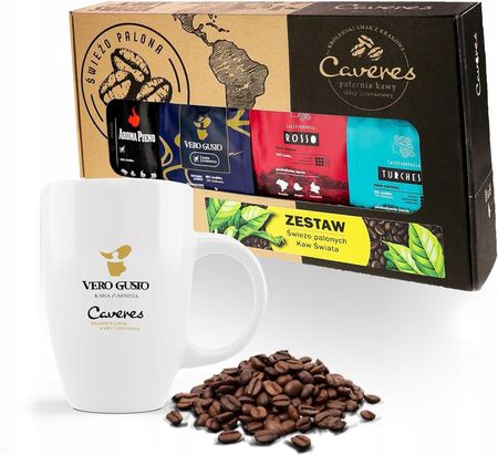 Caveres Zestaw Prezentowy 4 Kaw Aroma Pieno Vero Gusto Rosso Turchese + Kubek Gratis Ziarnista 4X250g - zdjęcie 6