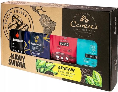 Caveres Zestaw Prezentowy 4 Kaw Aroma Pieno Vero Gusto Rosso Turchese + Kubek Gratis Ziarnista 4X250g - zdjęcie 3