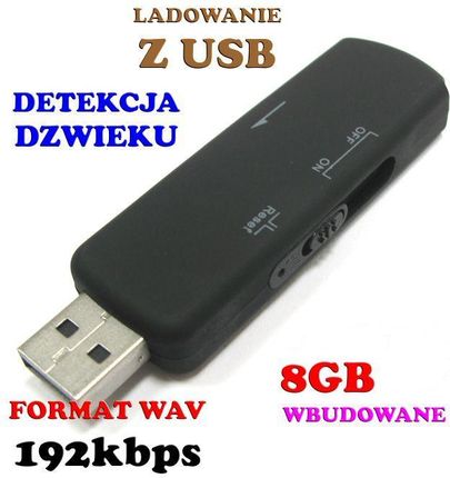 Mobilny Mini Dyktafon / Podsłuch Nagrywający Dźwięk, Ukryty w Pendrive 8GB/280h + VOX. - zdjęcie 4