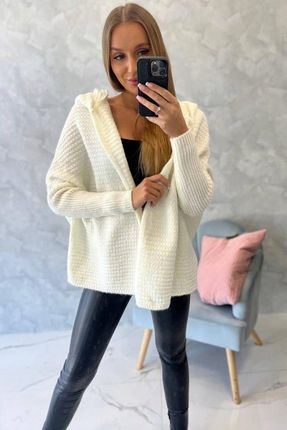Sweter z kapturem i rękawami typu nietoperz ecru - zdjęcie 2