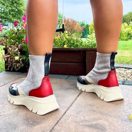 Hiszpańskie wysokie sneakersy z zamkiem - HISPANITAS CHI243628 SZARO-BEŻOWE - zdjęcie 2