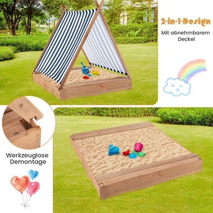 Costway Piaskownica Z Dachem 2 Ławkami Ochrona Uv Do Ogrodu 124x123 134cm - zdjęcie 2