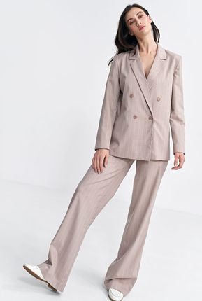 Marynarka oversize, dwurzędowa, prążek - beż - Z71 (kolor beż, rozmiar 40) - zdjęcie 2