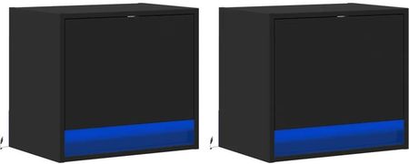 Wiszące szafki nocne z LED, 2 szt., czarne - zdjęcie 2