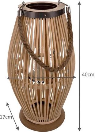 Lampion Latarnia Bambusowy Drewniany 40cm na Taras ze Szkłem Beż Świecznik GARDLOV - zdjęcie 2