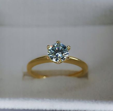 Pierścionek Niebieski Moissanit srebro 925 złoty moissanite - zdjęcie 3