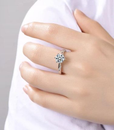 Pierścionek Moissanit 6,5 mm 1 karat srebro 925 rozmiar 22 PL - zdjęcie 5