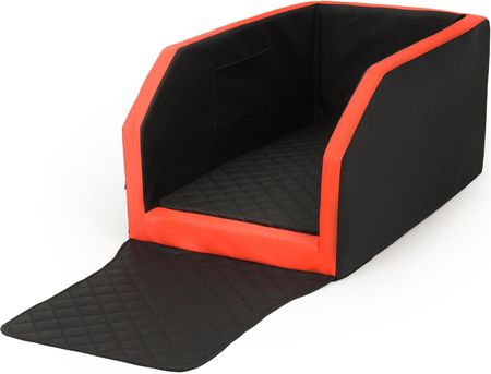 Transporter samochodowy dla psa na tylne siedzenie z materacem i pasem bezpieczeństwa 55x100 cm (czarny-czerwony) - zdjęcie 5