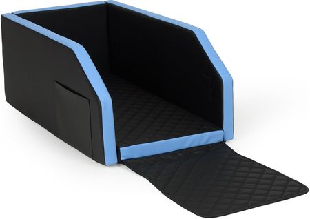 Składany transporter samochodowy dla psa na tylne siedzenie z materacem i pasem bezpieczeństwa 55x100 cm (czarny, niebieski) - zdjęcie 4